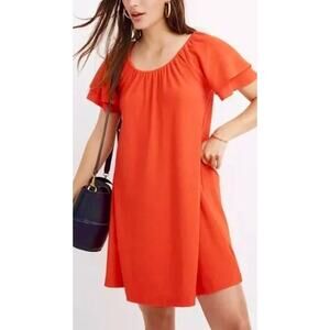 Madewell Texture & Thread Red Orange Tiered Sleeve Boho Mini Dress, Size XS